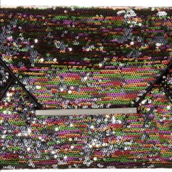 BCBG CLUTCH PURSE HANDBAG RAINBOW SEQUIN HARLOW BAG BLACK - Picture 2 of 9